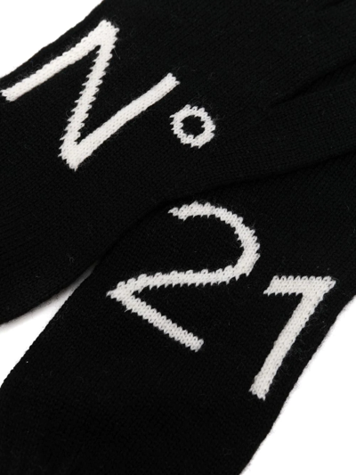 Shop N°21 Logo Intarsia-knit Gloves In Black