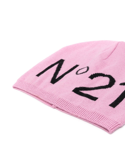 Shop N°21 Intarsia-knit Logo Beanie Hat In Pink