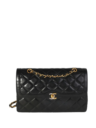 Pre-owned Chanel 1991-1994 Double Flap Shoulder Bag In Black