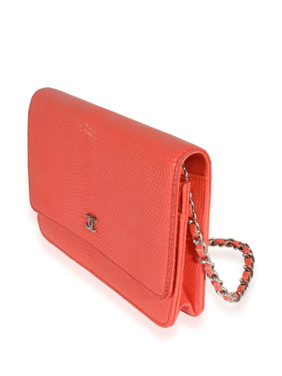 Pre-owned Chanel Cc Wallet On Chain In Orange