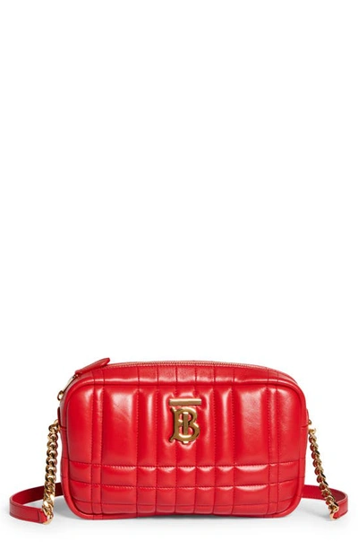 Shop Burberry Small Lola Check Quilted Leather Camera Bag In Bright Red