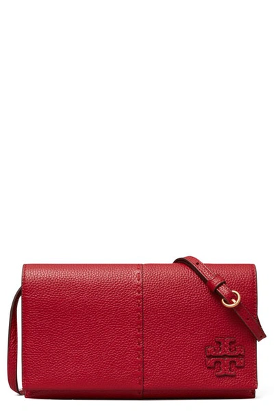 Shop Tory Burch Mcgraw Leather Wallet Crossbody In Tory Red
