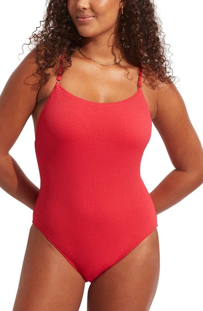 Shop Seafolly Sea Dive Scoop Neck One-piece Swimsuit In Chilli Red