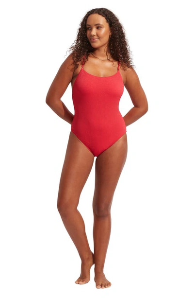 Shop Seafolly Sea Dive Scoop Neck One-piece Swimsuit In Chilli Red