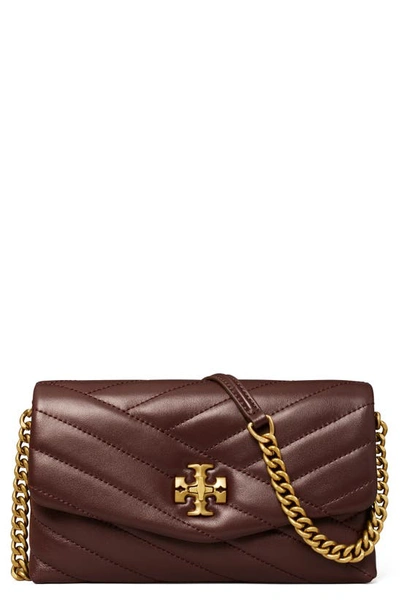 Tory Burch Kira Chevron Quilted Leather Wallet on a Chain Bag Brown