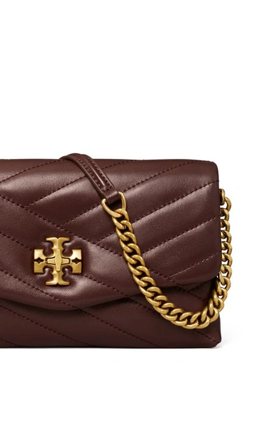 Shop Tory Burch Kira Chevron Quilted Leather Wallet On A Chain In Tempranillo