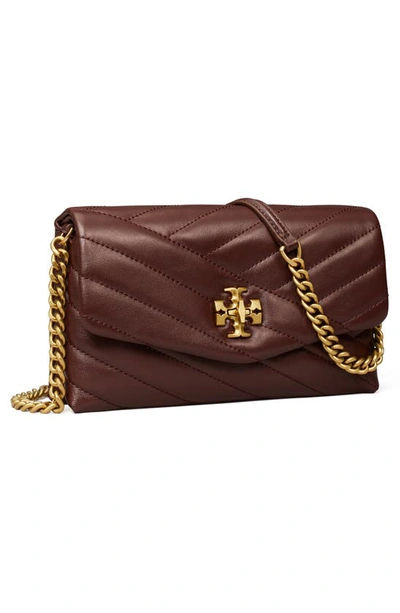 Shop Tory Burch Kira Chevron Quilted Leather Wallet On A Chain In Tempranillo