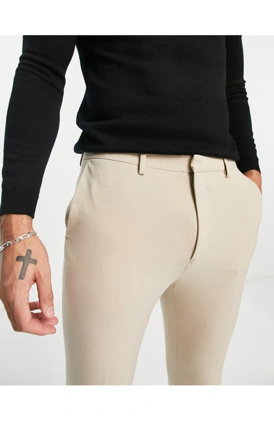 Shop Asos Design Superskinny Smart Trousers In Stone