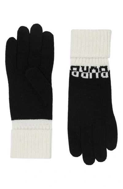 Shop Burberry Intarsia Logo Cashmere Blend Gloves In Black/ White