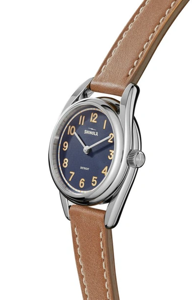 Shop Shinola Derby Leather Strap Watch, 30.5mm In Cadet Blue