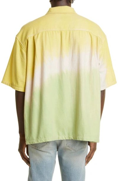 Shop The Elder Statesman Blot Oversize Short Sleeve Tie Dye Button-up Shirt In Almond/ Yellow/ Green