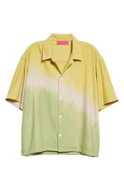 Shop The Elder Statesman Blot Oversize Short Sleeve Tie Dye Button-up Shirt In Almond/ Yellow/ Green