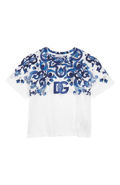 Shop Dolce & Gabbana Kids' Majolica Print Cotton Logo Tee In Ha3tn Tris Maioliche F.bco