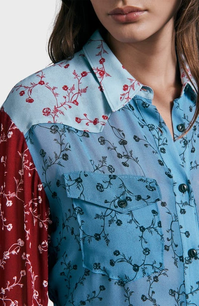 Shop Rag & Bone Wyatt Patchwork Button-up Shirt In Dark Blue Floral