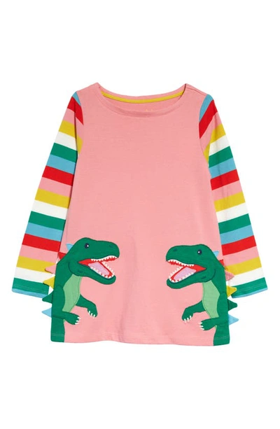 Shop Mini Boden Kids' Animal Appliqué Cotton Tunic Top In Pink Lemonade Dinosaur
