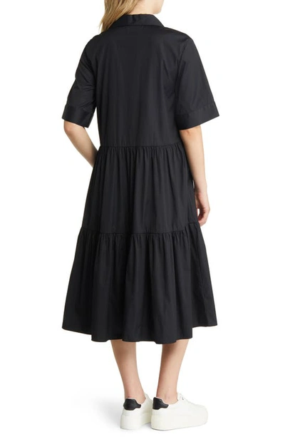 Shop Nordstrom Short Sleeve Tiered Cotton Shirtdress In Black