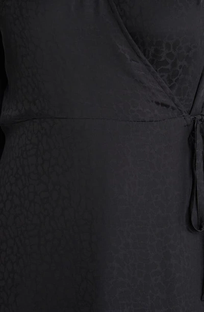 Shop Halogen Animal Print Long Sleeve Wrap Dress In Black