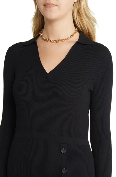 Shop Halogen Ribbed Long Sleeve Sweater Dress In Black