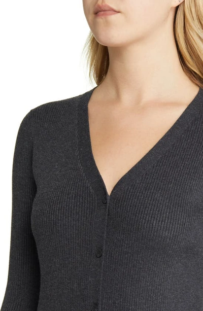 Shop Caslon Long Sleeve Button-up Rib Sweater Dress In Grey Dark Charcoal Heather