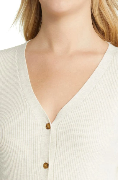 Shop Caslon Long Sleeve Button-up Rib Sweater Dress In Beige Oatmeal Light Heather