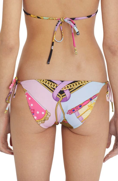 Shop Versace Fan Print Side Tie Bikini Bottoms In Multicolor