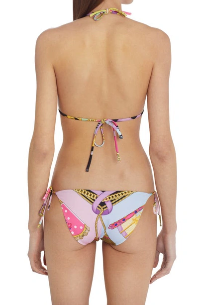 Shop Versace Fan Print Side Tie Bikini Bottoms In Multicolor