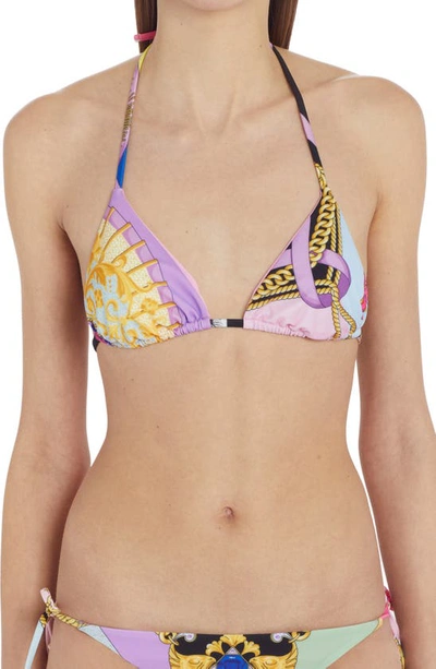 Shop Versace Ventagli Fan Print Bikini Top In Multicolor