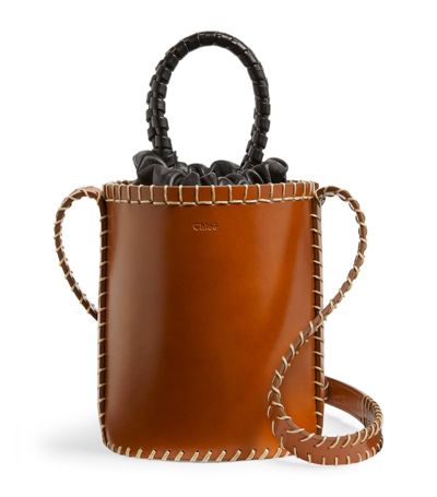 Shop Chloé Mini Leather Louela Bucket Bag In Brown