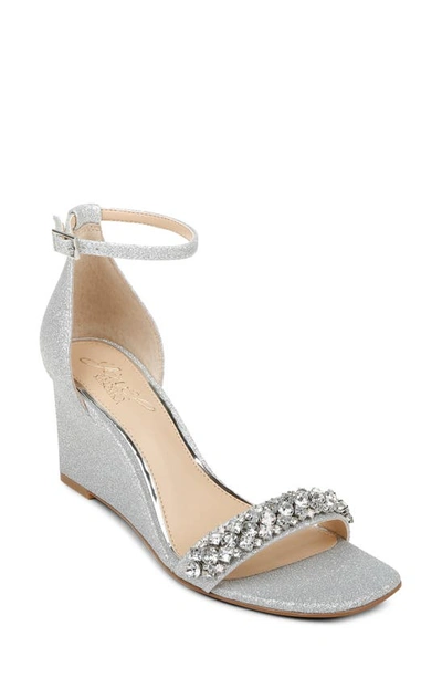 Shop Jewel Badgley Mischka Peggy Ankle Strap Wedge Sandal In Silver Glitter