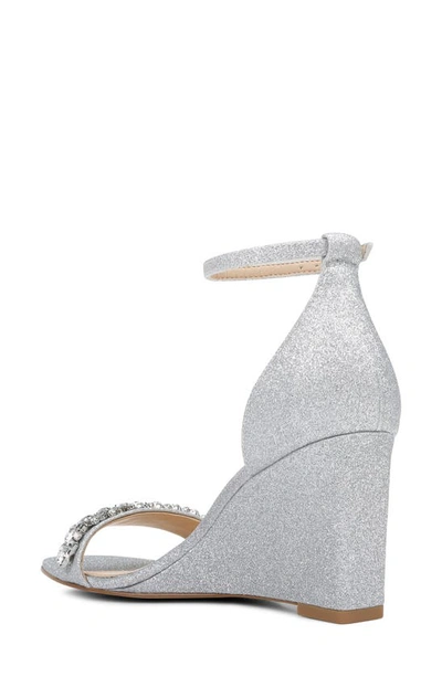 Jewel Badgley Mischka Peggy  Womens Ankle Strap Square Toe Wedge Heels In Silver Glitter