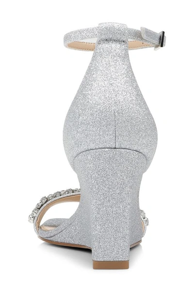 Jewel Badgley Mischka Peggy  Womens Ankle Strap Square Toe Wedge Heels In Silver Glitter