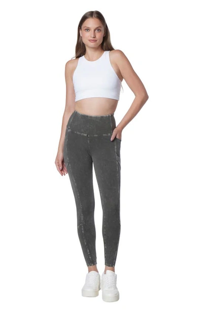 Shop Andrew Marc Sport 7/8 High Rise Mineral Wash Leggings In Moss