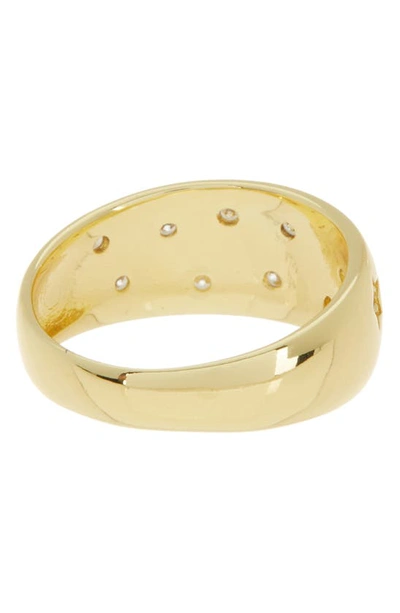 Sterling Forever Star & Moon 14k Gold Plated Cz Dome Ring In Gold