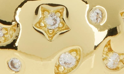 Sterling Forever Star & Moon 14k Gold Plated Cz Dome Ring In Gold