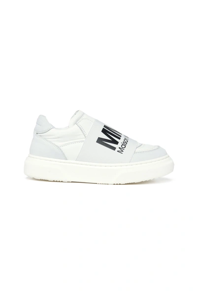 Shop Mm6 Maison Margiela White Leather Low-top Sneakers With Elasticized Logo Band