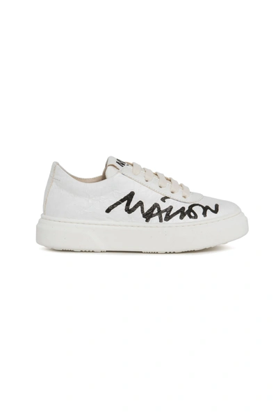Shop Mm6 Maison Margiela White Sneakers With Contrasting Color Logo