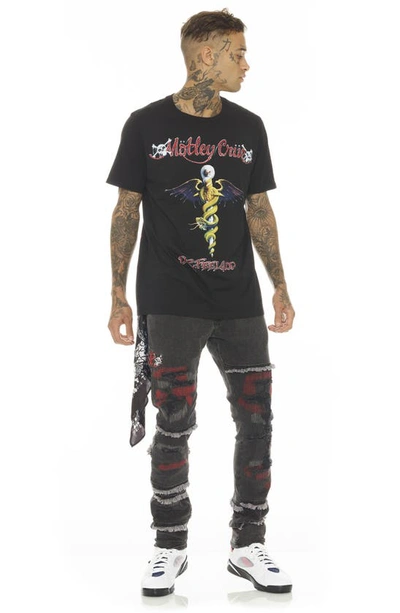 Cult Of Individuality Rocker Mötly Crüe Frayed Slim Fit Stretch Jeans In Motley
