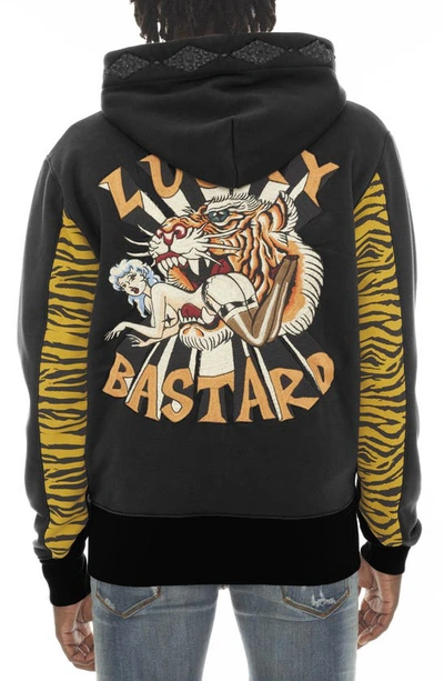 Cult Of Individuality Embroidered Lucky Bastard Cotton Zip Hoodie In Black