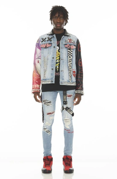 Cult Of Individuality Punk Super Skinny Jeans With Studded Leg Harness In Crue