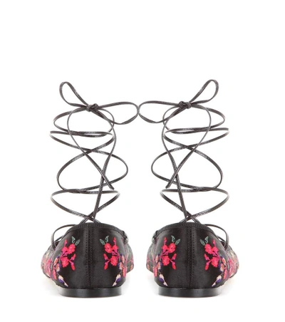 Shop Etro Embroidered Satin Ballerinas