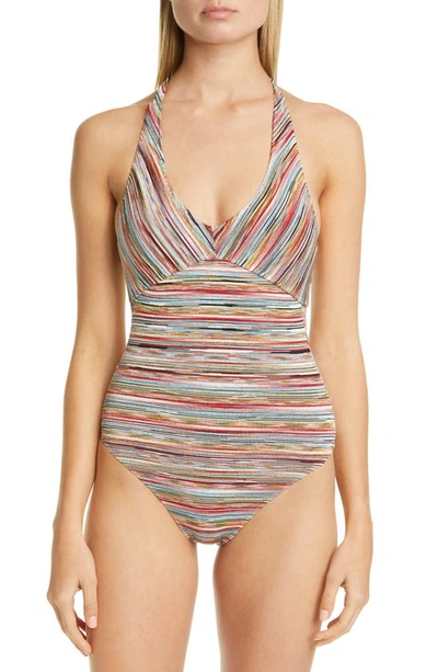 Shop Missoni Metallic Stripe One-piece Swimsuit In Stripe Multi