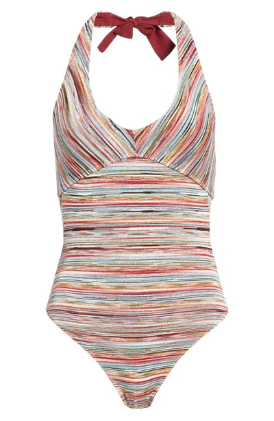 Shop Missoni Metallic Stripe One-piece Swimsuit In Stripe Multi