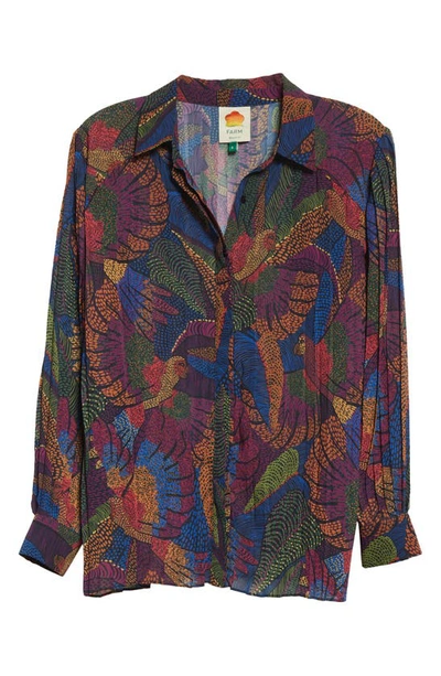 Farm Rio Dotted Macaws Pleated Button-up Shirt In Dotted Macaws