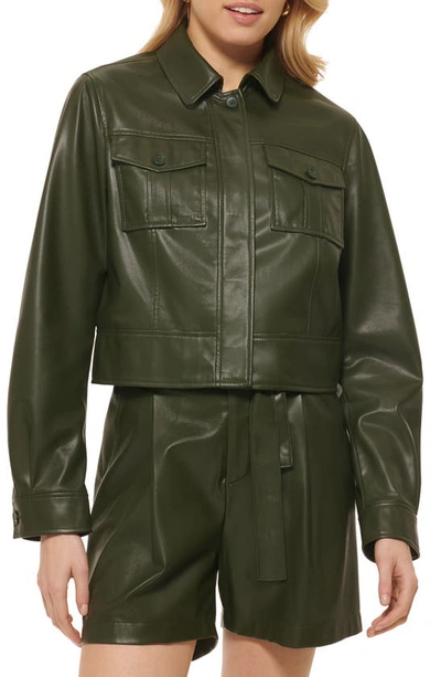 Shop Dkny Faux Leather Short Jacket In Cadet Green