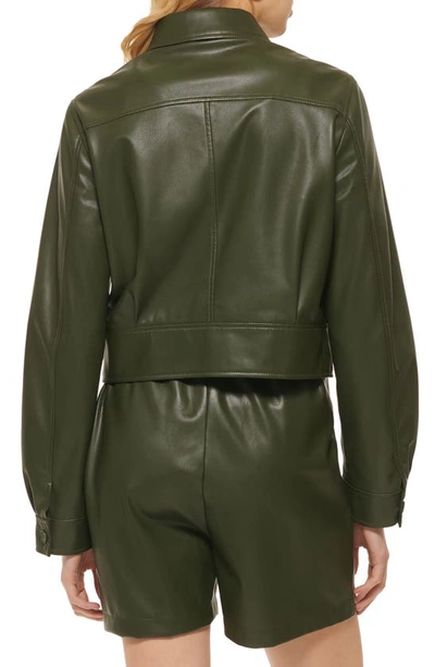 Shop Dkny Faux Leather Short Jacket In Cadet Green