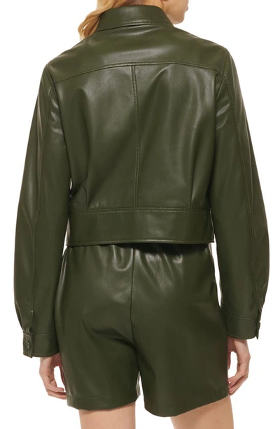 Dkny Faux Leather Trucker Jacket In Cadet Green