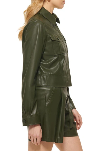 Shop Dkny Faux Leather Short Jacket In Cadet Green