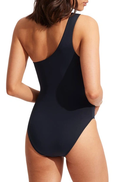 Shop Seafolly One-shoulder Cutout One-piece Swimsuit In True Navy