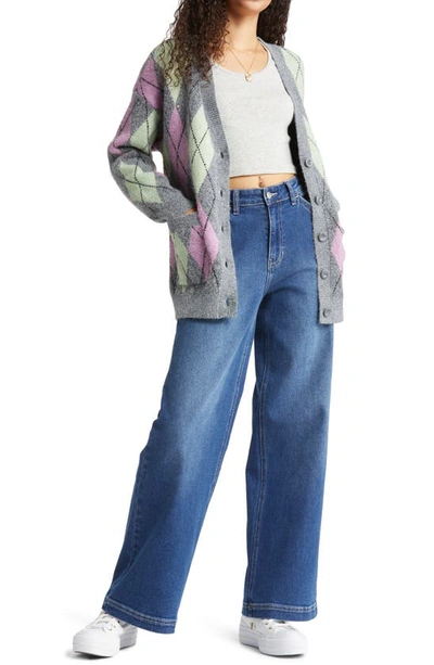 Bp. Oversize Cardigan In Grey Dark- Green Multi Argyle