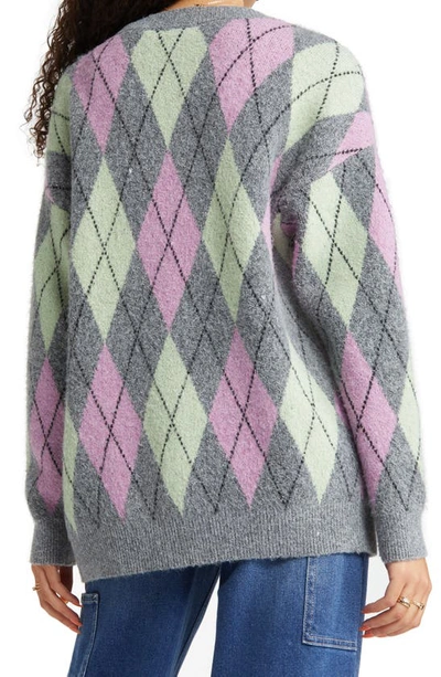 Bp. Oversize Cardigan In Grey Dark- Green Multi Argyle